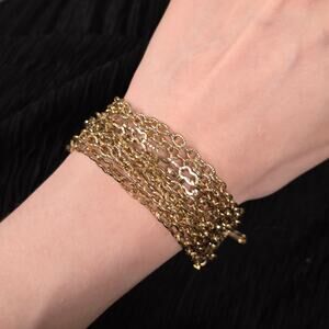 Vintage Gold Tone Multi-Strand Chain Bracelet Ornate Filigree Clasp